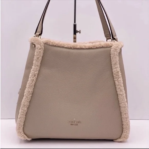 🔥 Kate Spade Leila Medium Triple Compartment Shoulder Bag Faux Shearling New